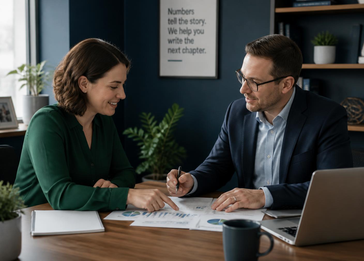 Reviewing financial reports with an Arkansas small business owner